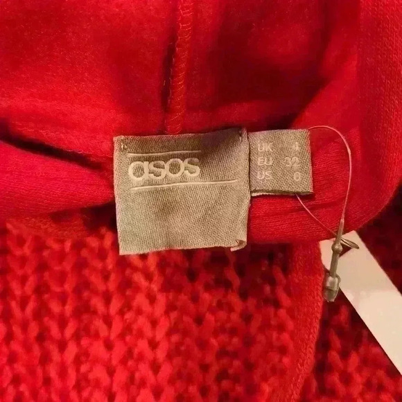 Women's ASOS Red Knit Sweat Hoodie LS Sz 0 - Picture 7 of 11